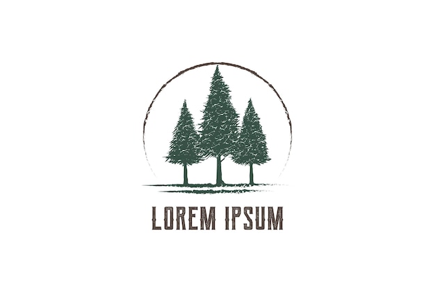 Rustic Pine Evergreen Cedar Spruce Conifer Fir Larch Cypress Hemlock Trees Forest Logo Design Vector