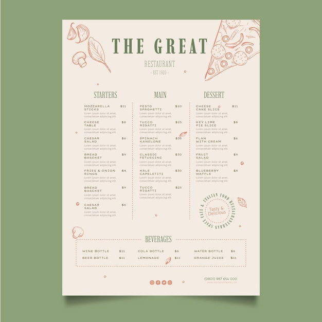 Rustic restaurant menu template