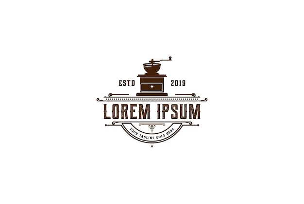 Rustic Retro Coffee Grinder for Cafe Bistro Restaurant or Product Label Logo Design Vector