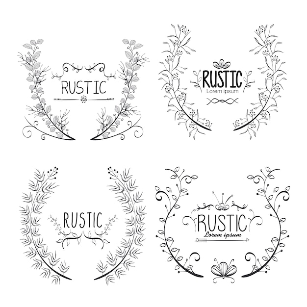 Rustic set wreaths icons