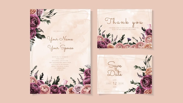 Rustic Wedding Invitation floral invite thank you rsvp modern card