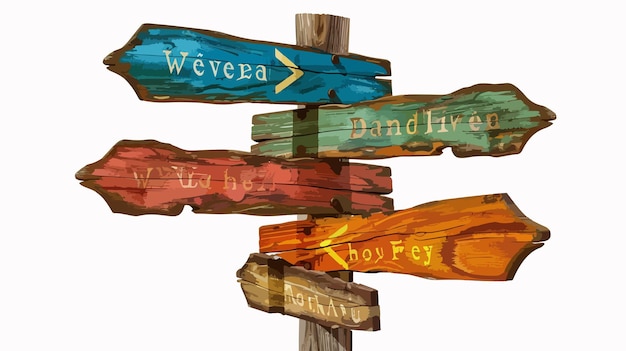 Vector rustic wooden sign in westward town with multiple arrows