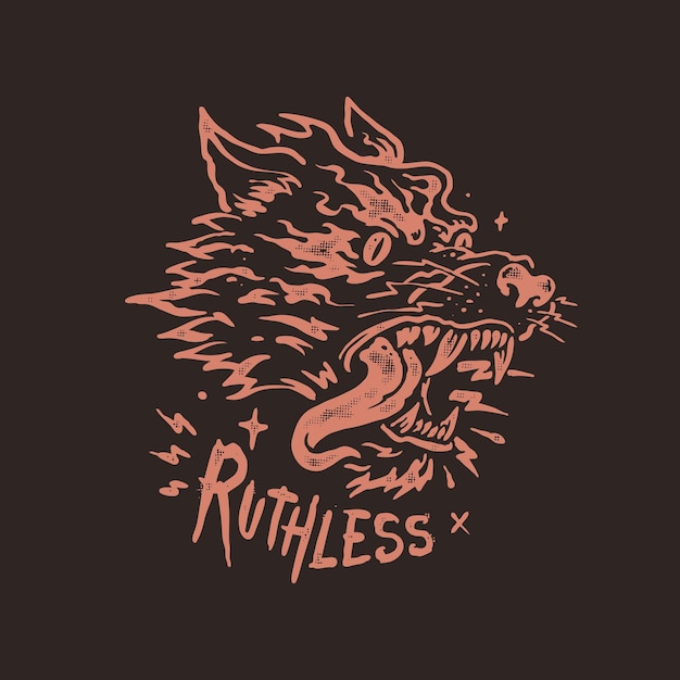 Ruthless wolf vintage tattoo style illustration