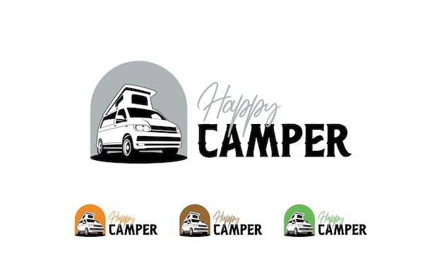 RV camper van classic style logo vector illustration camper van with pop up roof top tent illustration logo design