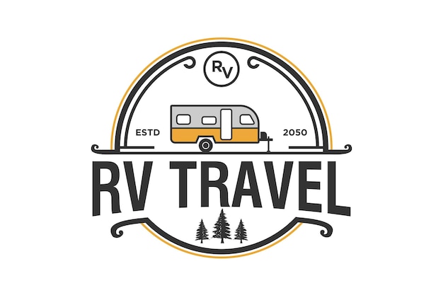 RV car recreational Vehicle logo design vintage style