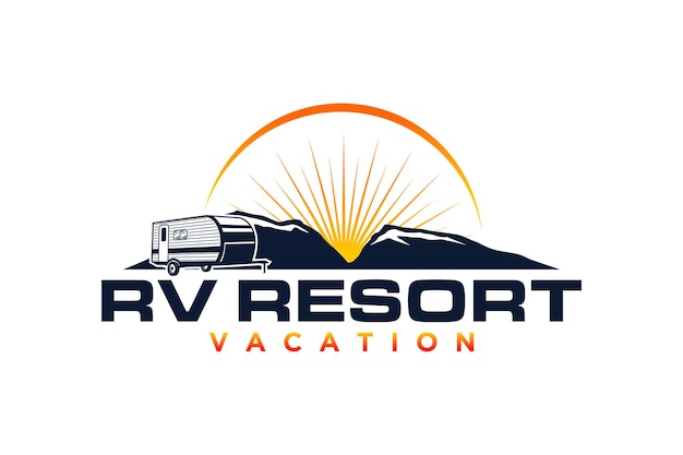 RV logo recreational vehicle car design  sunset mountain holiday vacation trailer transportation