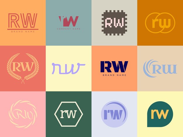 Vector rw logo company template letter r and w logotype set different classic serif lettering and modern bold text with design elements initial font typography