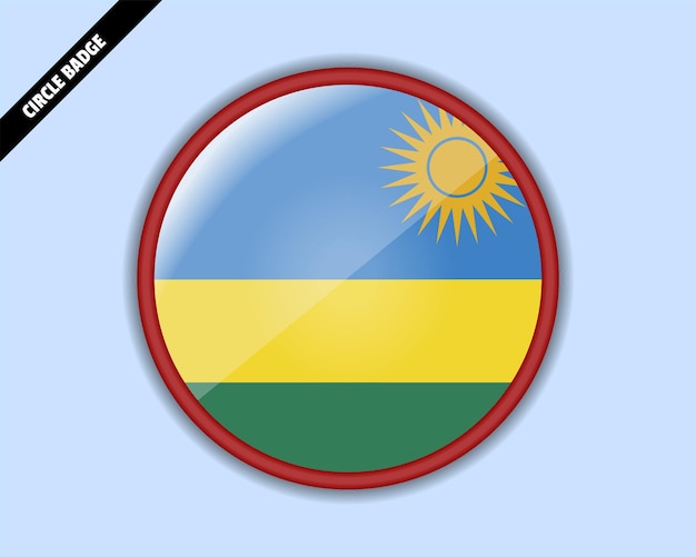 Rwanda flag circle badge vector design rounded sign with reflection