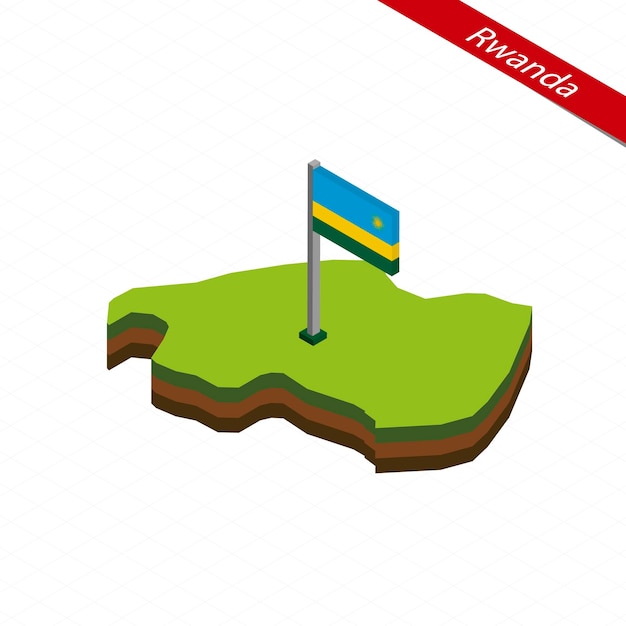 Rwanda Isometric map and flag Vector Illustration