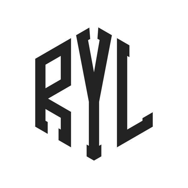 Vector ryl logo design initial letter ryl monogram logo using hexagon shape