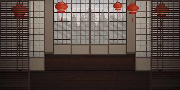 Vector ryokan an empty zen room in a very japanese style vector illustration