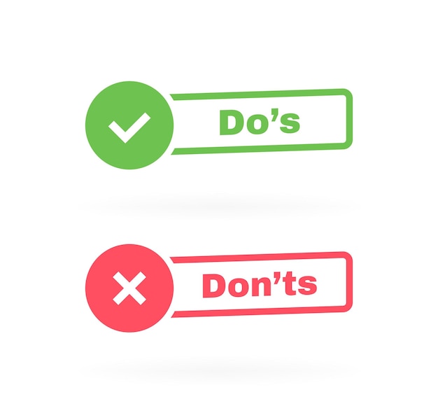 Do's and don'ts button label with check mark and cross Modern vector illustration