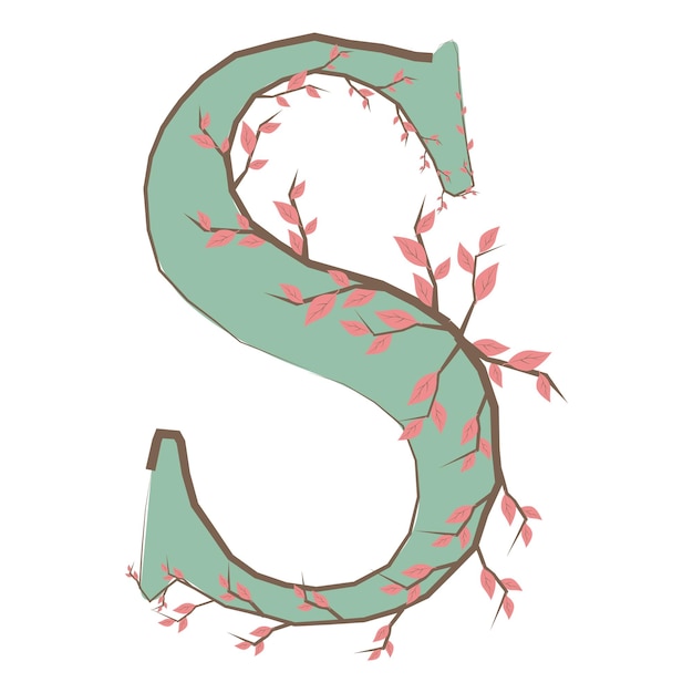 S letter in uppercase made of soft hand-drawn leaves