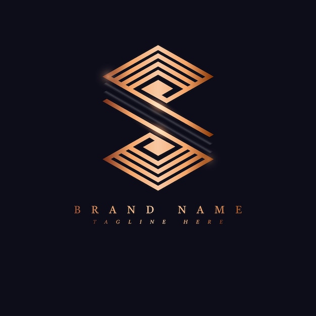 S logo monogram in gold and dark blue background