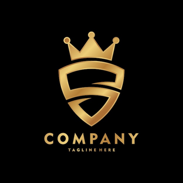 S shield logo with golden crown concept