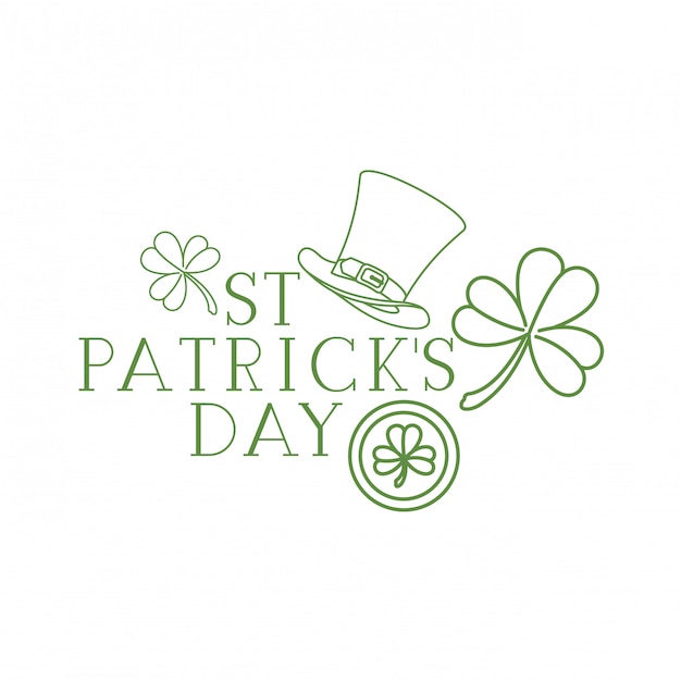 S.t. patrick`s day label with clover and elf hat icons