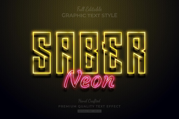 Saber Neon Glow Editable Premium Text Effect Font Style