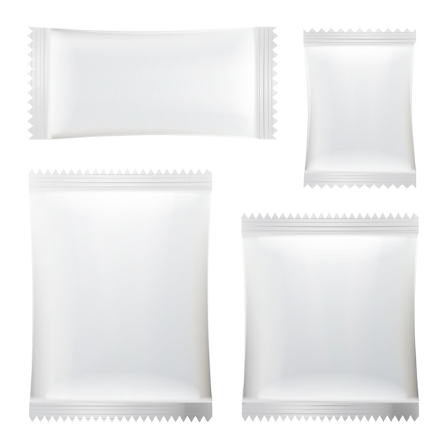 Sachet Set. White Clean Blank Of Stick Sachet Packaging.