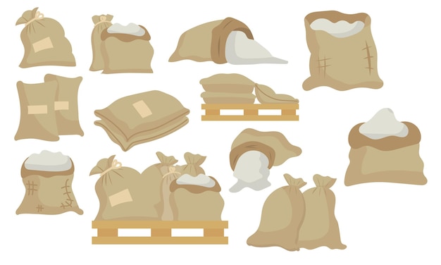 Sack or bag sand and rice seed Farmer flour and potato pallet brown farming isolated illustration