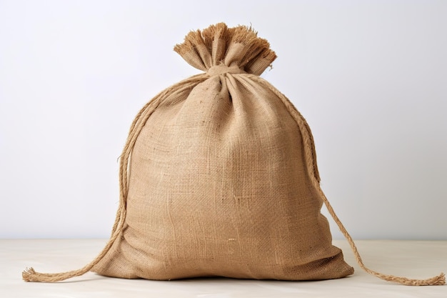 Sack bag with raw semolina on table