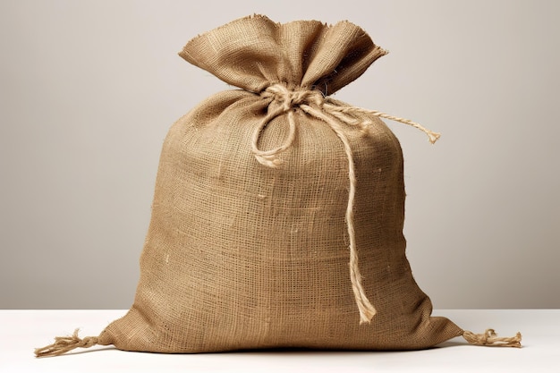 Sack bag with raw semolina on table