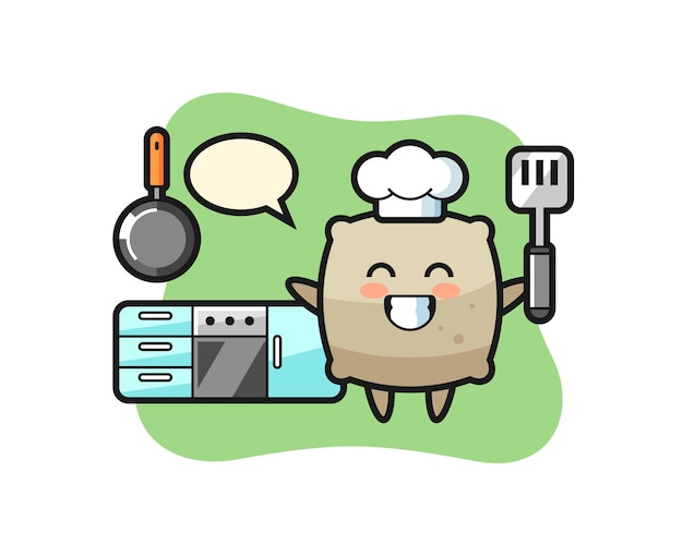 sack character illustration as a chef is cooking , cute style design for t shirt, sticker, logo element