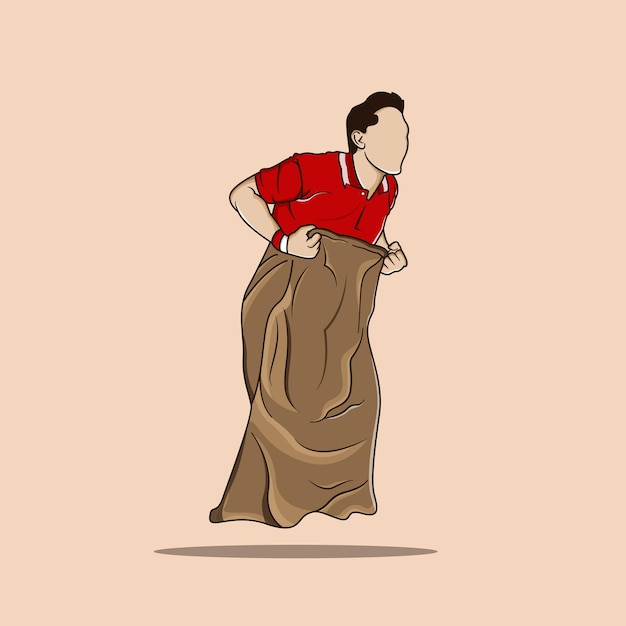 Sack Race Competition or Lomba Balap Karung at 17 augustFlat illustration Cartoon illustration