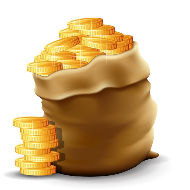 Sack with full of gold coins illustration