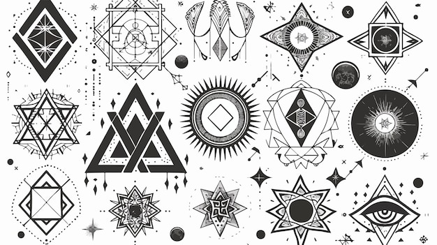 Vector sacred geometry and alchemy hipster symbols flat vector illustration