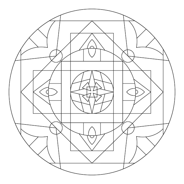 Sacred geometry mandala coloring page for adults Abstract mystical signs vector illustration