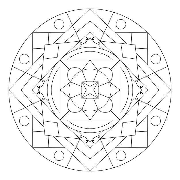 Sacred geometry mandala coloring page for adults Abstract mystical signs vector illustration