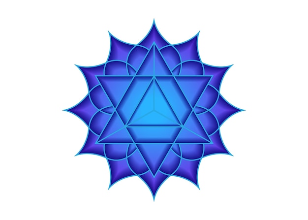 Sacred geometry, mystical symbol of the Merkabah, fifth Throat chakra, lotus flower in blue color