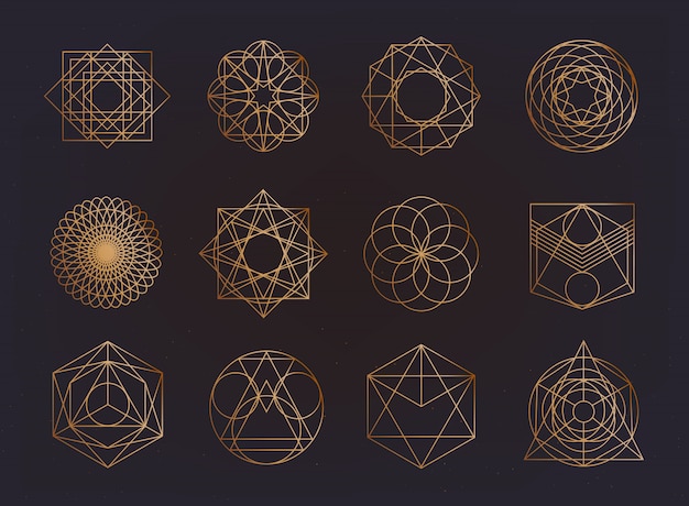 Vector sacred geometry symbols collection. hipster, abstract, alchemy, spiritual, mystic elements set.