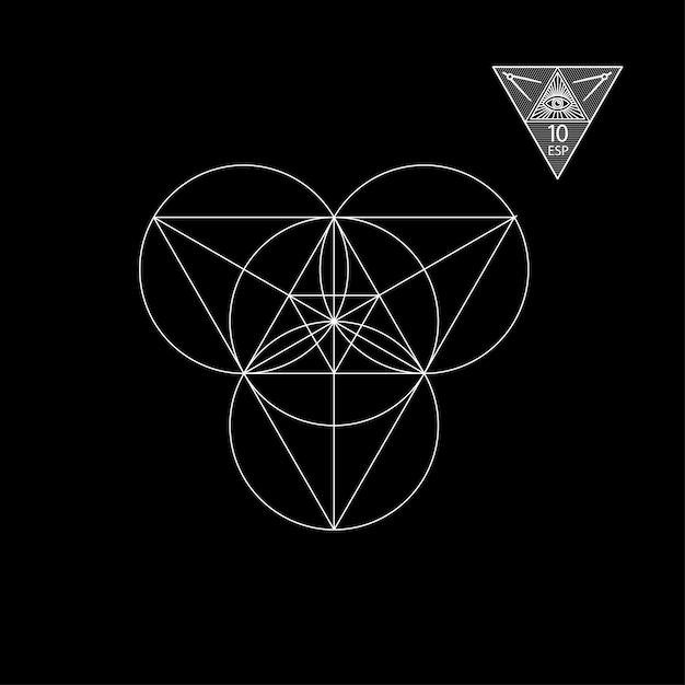 Sacred geometry Vector Illustration isolated on white Sacred geometry White lines on a black background