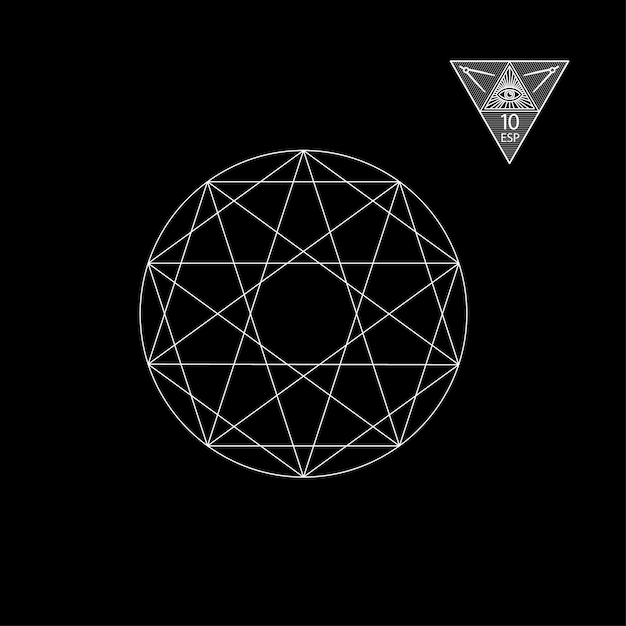 Sacred geometry Vector Illustration isolated on white Sacred geometry White lines on a black background