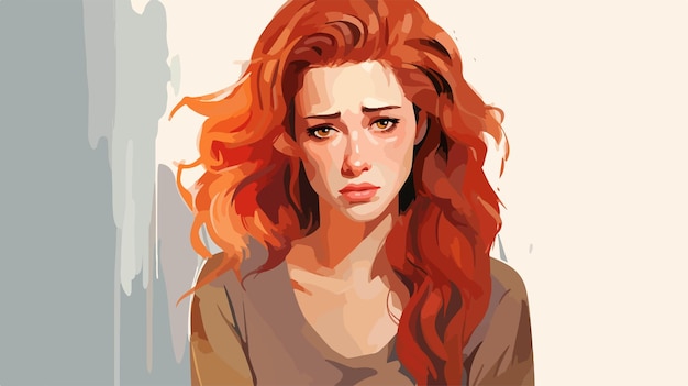 Vector sad attractive woman vector portrait illustration