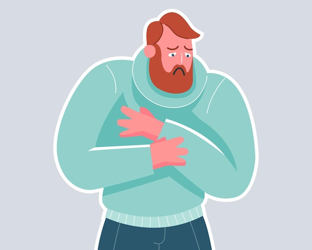 Sad bearded man hugging himself human loneliness