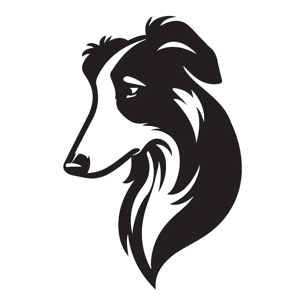 Sad Borzoi Dog Face vector Illustration in black and white