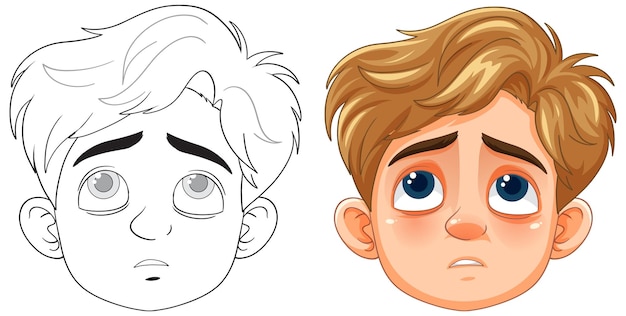 Sad Boys Expressive Face Illustration