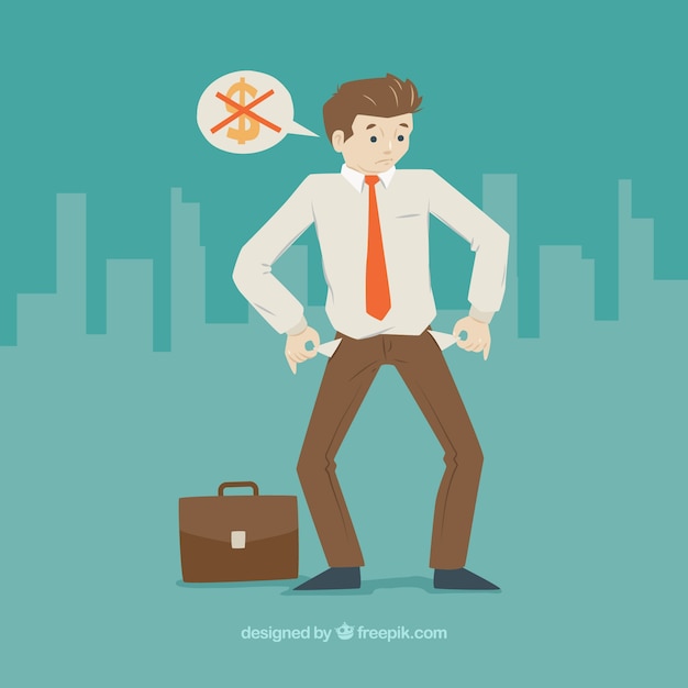 Sad businessman with empty pocket