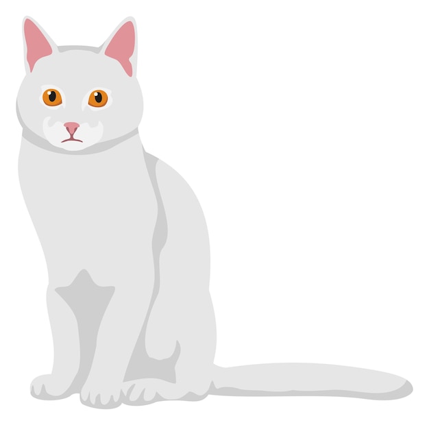 Sad cartoon cat White kitten Cute pet