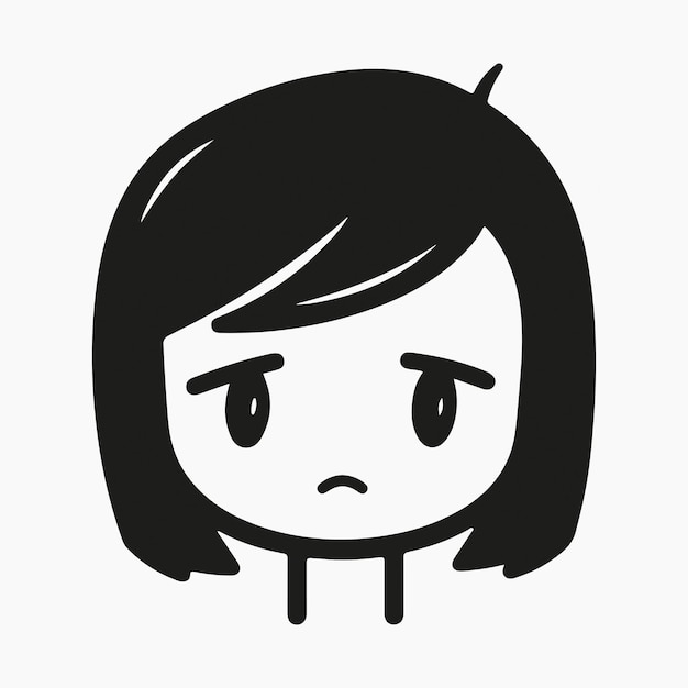 Sad cartoon girl face icon