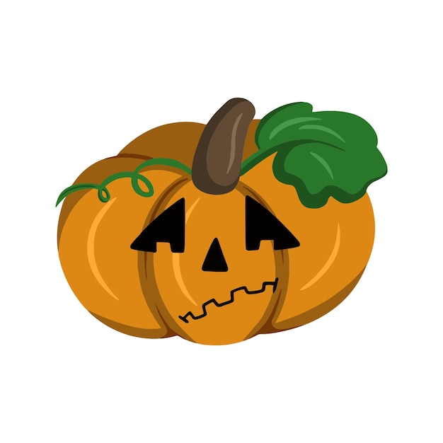 Sad cute Halloween pumpkin in cartoon flat style vector illustration