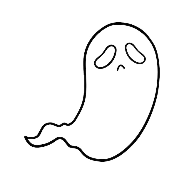 Sad ghost character halloween holiday doodle linear cartoon coloring book