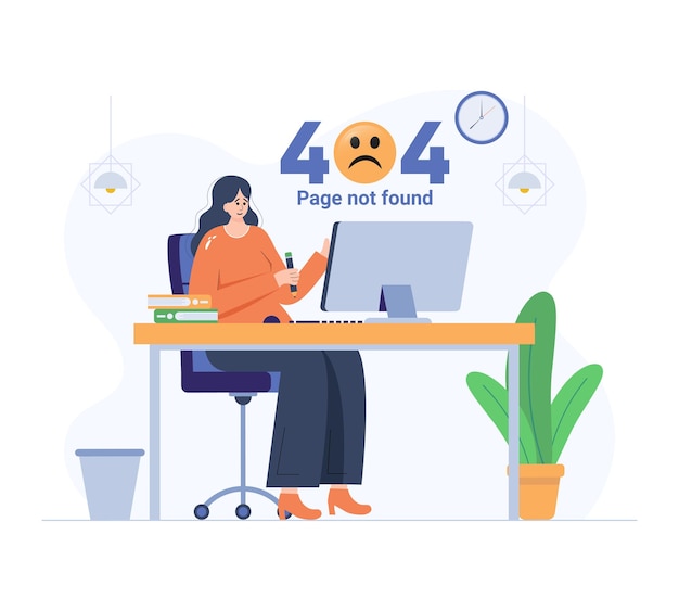 Sad girl due to empty state 404 page illustration