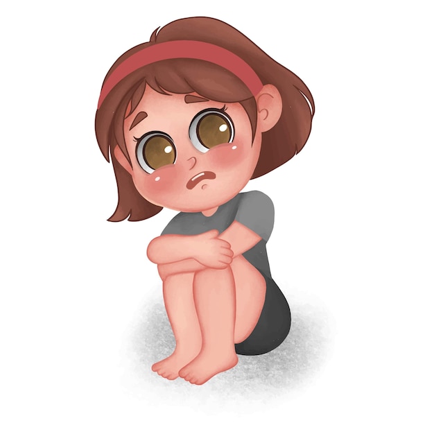 Sad girl sitting down illustration