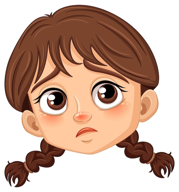 Sad Girl with Braids A Vector Cartoon Illustration