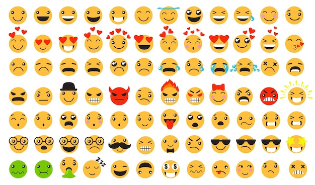 Vector sad and happy emoticons emoji set all emoji