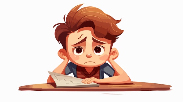 Sad Kid Boy with Bad Mark from Exam Cartoon Vector Illustration