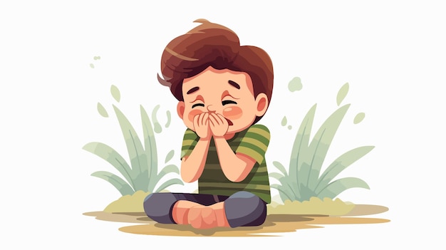 Sad Little Kid with Allergy Cartoon Illustration